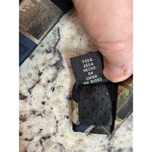 Axis Mens Silk Neck Tie Blue Gray Gold Squares Geometric Work Dad Gift - Picture 6 of 7